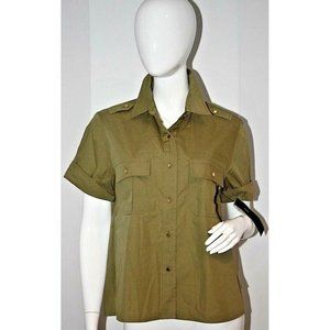 MARC  by MARC JACOBS Cuffed Short SLEEVE Gold BUTTON Top SHIRT Convert GREEN (S)